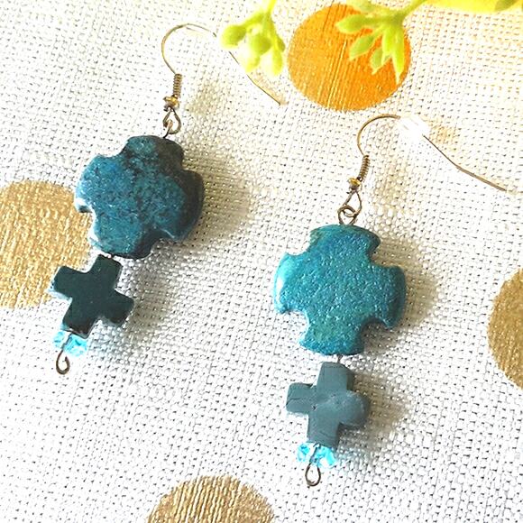 Turquoise Earrings Cross Crystals Southwest Cowgirl Aztec Western Bohemian Glam